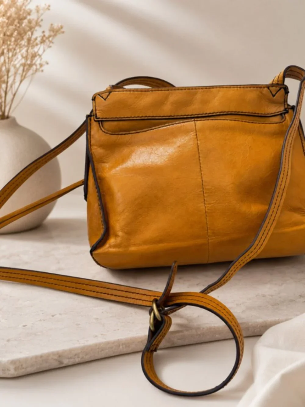 HOBO Mustard Yellow Leather Crossbody Bag | Soft Pebbled Leather | Excellent Con